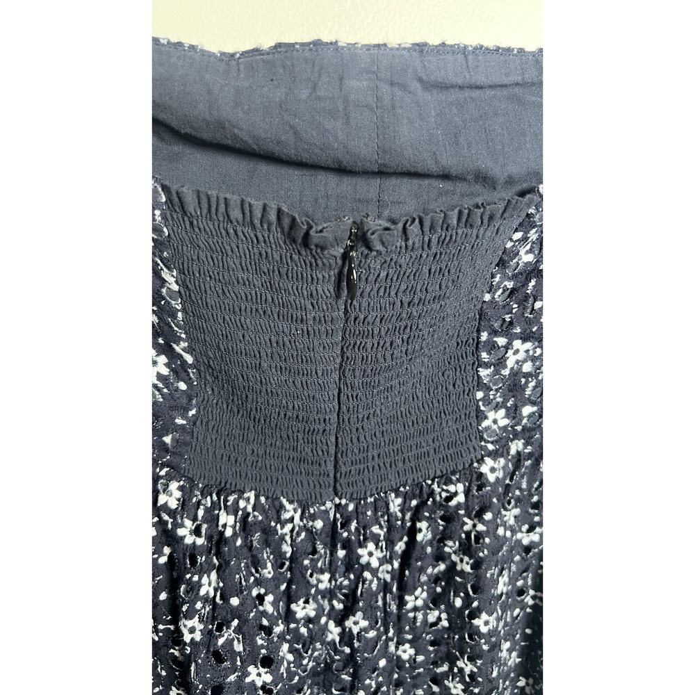 Anthropologie Maeve Lillianne Dress 8 On/Off Shoulder Floral Navy‎ Blue Eyelet - Picture 11 of 12